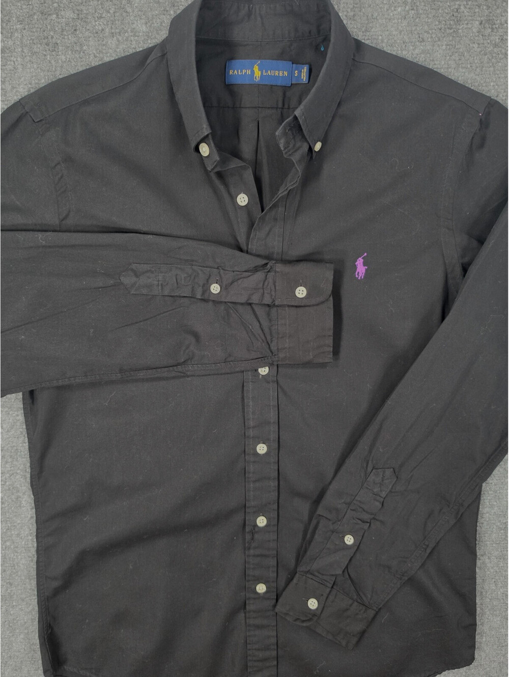 Ralph Lauren Men's Small Black Button Down Shirt Purple Pony Long Sleeve